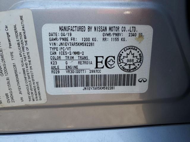 JN1EV7AR5KM592281 Infiniti Q50 LUXE