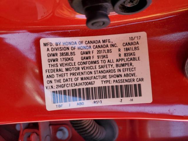 2HGFC1E54JH700467 Honda CIVIC SI