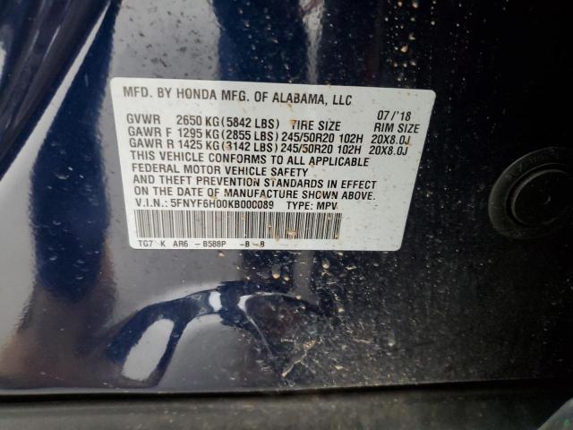 5FNYF6H00KB000089 Honda Pilot Elite