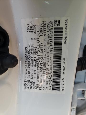 2HGFC2F80MH553017 Honda Civic Sport