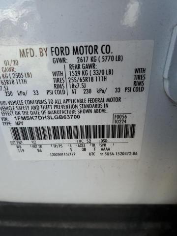 1FMSK7DH3LGB63700 Ford EXPLORER XLT