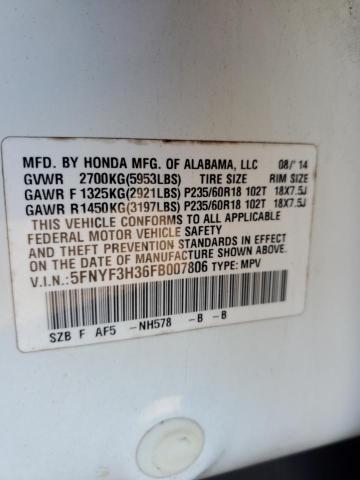 5FNYF3H36FB007806 Honda PILOT SE
