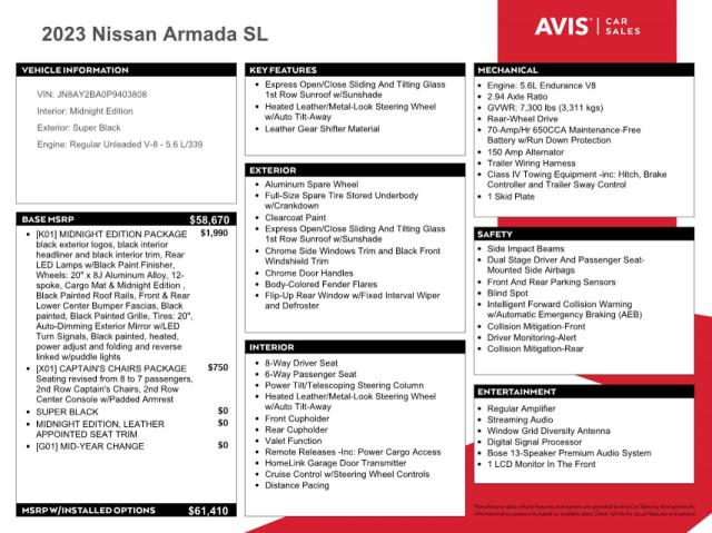 JN8AY2BA0P9403808 Nissan Armada Sl