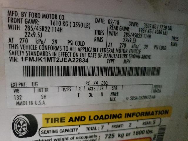 1FMJK1MT2JEA22834 Ford Expedition Max Platinum