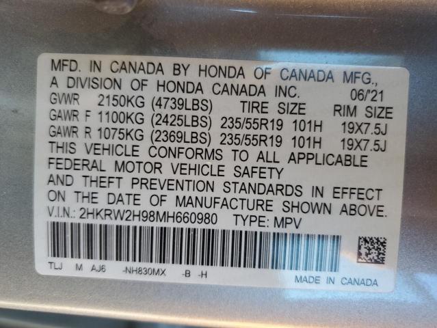 2HKRW2H98MH660980 Honda Cr-v Touring