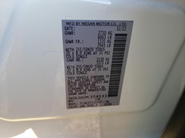 5N1DL1GS2PC354533 Infiniti Qx60 Sensory