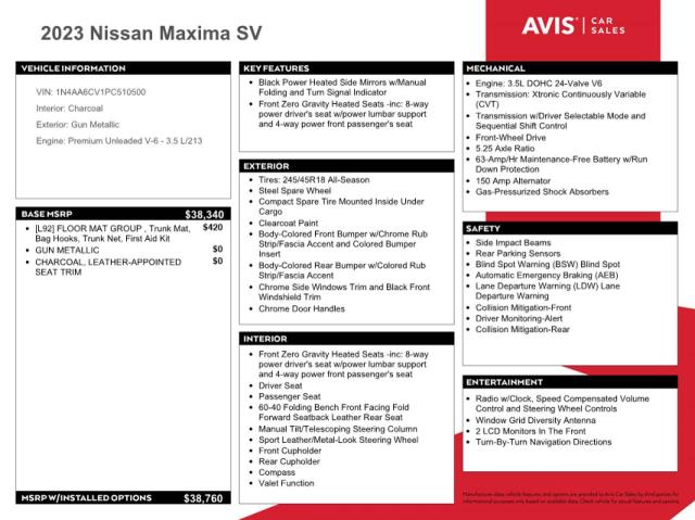 1N4AA6CV1PC510500 Nissan MAXIMA SV