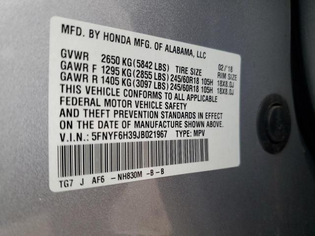 5FNYF6H39JB021967 Honda Pilot Ex