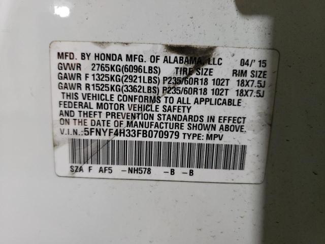 5FNYF4H33FB070979 Honda PILOT SE