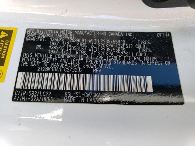 2T2BK1BA1FC273232 Lexus Rx 350 Base