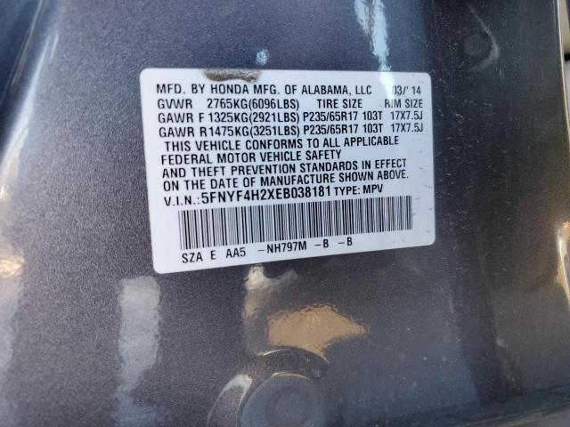 5FNYF4H2XEB038181 Honda PILOT LX
