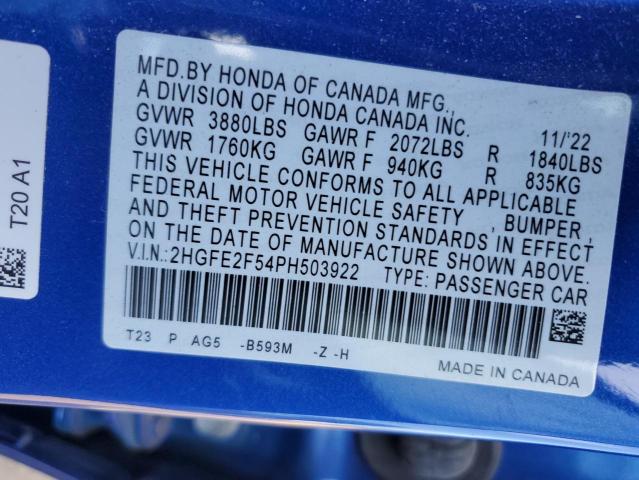 2HGFE2F54PH503922 Honda Civic Sport