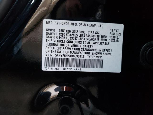 5FNYF6H58HB098812 Honda PILOT EXL