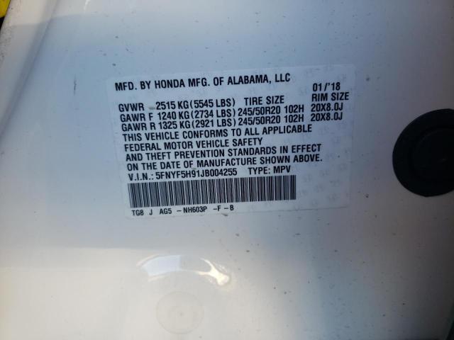 5FNYF5H91JB004255 Honda Pilot Touring