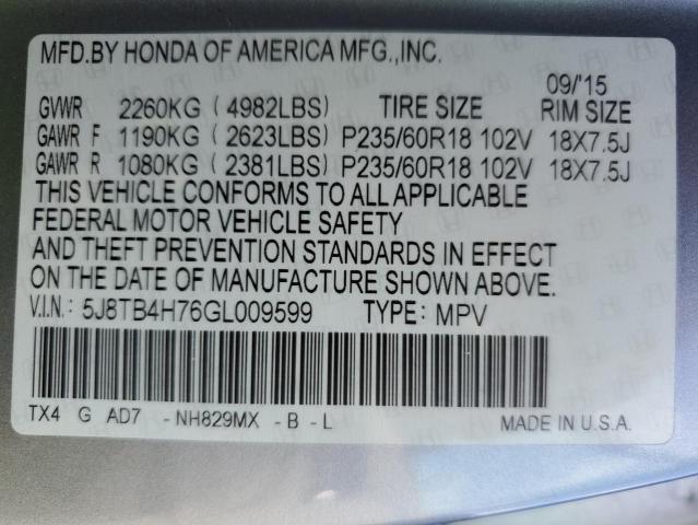 5J8TB4H76GL009599 Acura Rdx Advance
