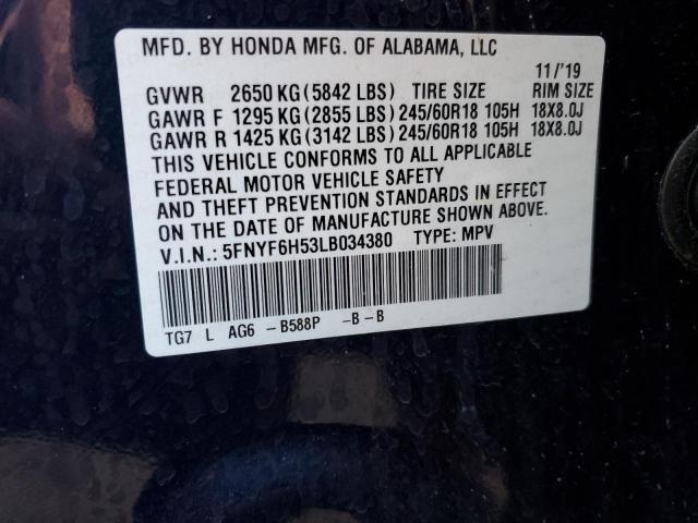 5FNYF6H53LB034380 Honda PILOT EXL