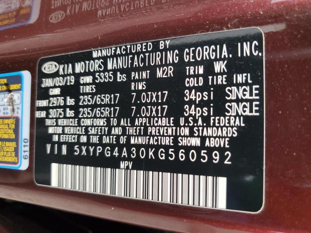 5XYPG4A30KG560592 KIA SORENTO L