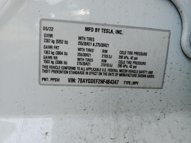 7SAYGDEF2NF484347 Tesla 2022